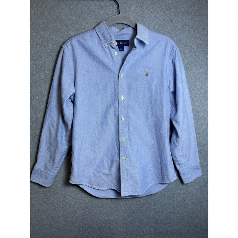Ralph Lauren Boys 14 Oxford Button Down Shirt Blue Pony Cotton Preppy School
